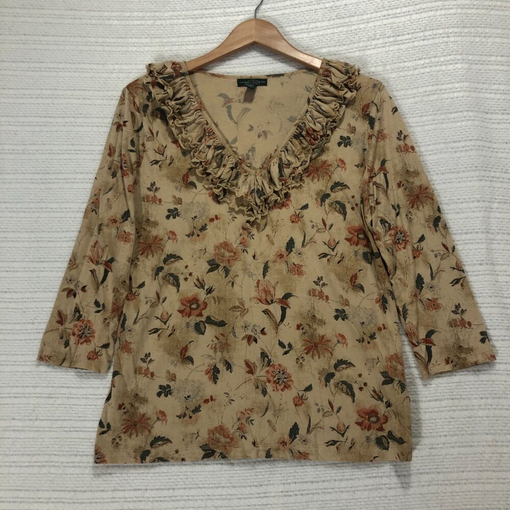 Lauren Jeans Co. Floral Ruffle Neckline 3/4 Sleeve Blouse Top - Picture 2 of 8